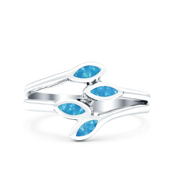 Vintage Style Marquise Lab Created Blue Opal Ring Solid Oxidized 925 Sterling Silver